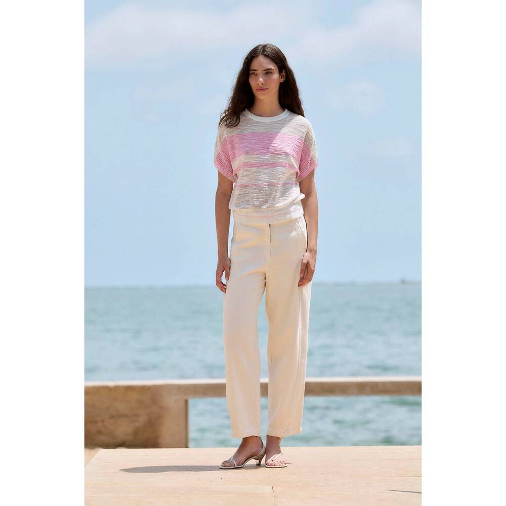 NEW SITA MURT women's dropped sleeve striped sweater in ecru/pink
